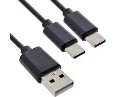 „InLine®“ USB 2 viename Y formos įkrovimo laidas, 1 x USB-A kištukas su 2 x USB-C kištukais, juodas, 1 m