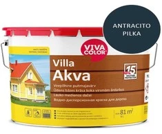 Medinių fasadų dažai VIVACOLOR VILLA AKVA, antracito pilkos 7016 sp., 9 l