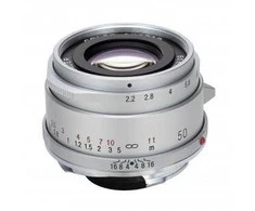 „Voigtlander“ spalvotas „Skopar 50 mm f/2.2“ objektyvas, skirtas „Leica M“ – sidabrinis