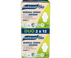 Vuokkoset Organic* higieniniai įklotai su sparneliais, normalūs, 2 vnt. pakuotėje, 2 x 12 vnt.