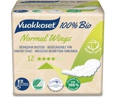 Higieniniai įklotai moterims Vuokkoset Normal Wings 100% Bio, 1x12 vnt.