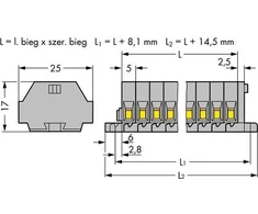 „Wago 260-106“ gnybtų blokas, 2 laidų, 1,5 mm², 6 takelių, pjūklas 260-106