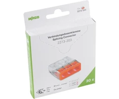 Wago 2273-203/995-030 Greito prijungimo jungtis 3x 0.5-2.5mm2 skaidri/oranžinė 2273-203 /pakuotė 30 vnt./ 2273-203/995-030