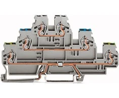 Wago 3 aukštų geležinkelio jungtis 2.5mm2 PE / N / L pilka (870- 567)