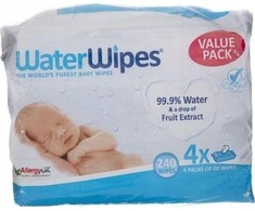 WATER WIPES WATERWIPES DRĖGNOS SERVETĖLĖS, 4 PAKUOTĖS PO 60 VNT., BIODEGRADABLE