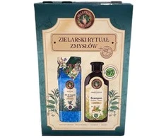 Waterclouds Receptury Zielarki „Herbal Ritual of the Senses“ rinkinys: medaus ir laimo šampūnas visiems plaukų tipams 350 ml + mėlynių vonios druska 700 g + plaukų juosta su kaspinu 1 vnt.