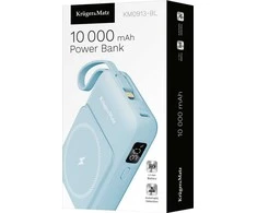 POWER BANK indukcinis Kruger &amp; Matz 10000 mAh Mag Safe su mėlynu kabeliu