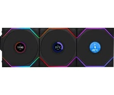 Lian Li UNI FAN TL Wireless LCD korpuso ventiliatorius, ARGB, PWM, 3er-Pack su valdikliu- 120 mm, juodos spalvos