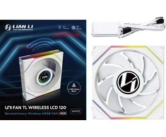 Lian Li UNI FAN TL Wireless LCD korpuso ventiliatorius, ARGB, PWM – Reverse Blade, 120 mm, baltos spalvos