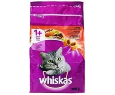 Whiskas KAČIŲ ĖDALAS SAUSAS WHISKA SUAUGUSIŲ KAČIŲ ĖDALAS SU JAUTIENA 300G