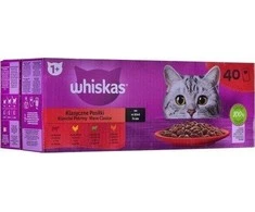 WHISKAS (40x85g) Classic Meals Drėgnas Maistas Suaugusiems Katėms Su Padažu (jautiena, vištiena, ėriena, paukštiena)