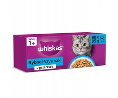 WHISKAS Suaugusių Žuvies Skanėstai 80x85g drėgnas maistas visaverčiam suaugusių kačių maitinimui želė