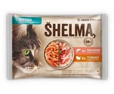 SHELMA Kitten with lašiša and kalakutiena in sauce – šlapias kačių maistas – 4x85g