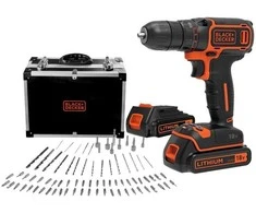 Akumuliatorinis gręžtuvas-suktuvas Black &amp; Decker BDCDC18BAFC + 2x1.5Ah + antgalių rinkinys