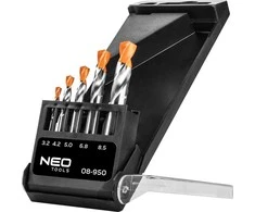 Grąžtas Neo Tools Specialūs grąžtai sandariems sraigtams perverti, HSS-E Co8, 3,2-8,5 mm, trumpi, 5 vnt.