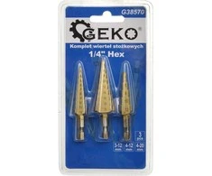 Grąžtas „Geko“ grąžtų rinkinys. 1/4 colio šešiakampių kūginių grąžtų.. (3-12,4-12,4-20 mm) (100 vnt.)