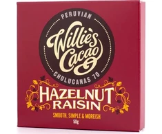 Willie's Cacao – juodasis šokoladas su lazdyno riešutais ir razinomis 50g