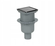 Winkiel „Alfaspot“ reguliuojamas nuotekų įvadas su tiesiu 50 mm išvadu, apykakle, nerūdijančio plieno rėmeliu ir dvipusėmis grotelėmis 100x100 mm 2858