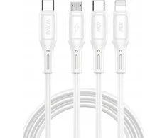 WiWU - Starlink serijos duomenų kabelis Wi-046E 3w1 USB C į USB C, Micro USB, Lightning 60W 1m - baltas