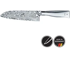 WMF Nóż damasceński Grand Gourmet Nóż Santoku 32 cm, warstwy ze stali damasceńskiej 120, cięcie wydajności, drewniane pudełko, ostrze 18 cm