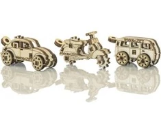 Dėlionė WOODEN CITY 3D Medinis Puzzle Modelis Senoviniai Automobiliai ir Motociklas