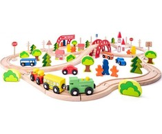 WOODYLAND Medinis traukinukas su tilteliu, 90 detalių, 30623