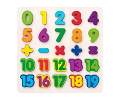 Woody 90069 Eco medinis mokomasis ir linksmas galvosūkis – mokykitės skaičių ir matematikos 3 m.+ (25 vnt.) (30x30cm)