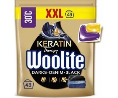Woolite Keratino kapsulės juodų ir tamsių džinsų skalbimui 43 vnt.