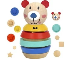 Tooky Toys Paimta žaislinė medinė piramidės dėlionės forma Meškiukas 11 El.