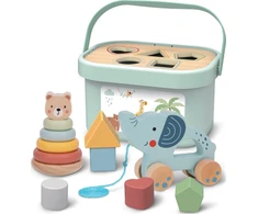 Woopie Tooky Toy Medinis žaislas 3in1: formų rūšiavimo dėžė su lokiu ir dramblio traukimo žaislu
