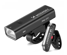 Wozinsky WSBLB2 priekinis (400 lm) ir galinis USB-C dviračio žibintų komplektas – juodos spalvos