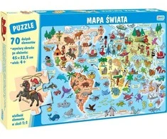 Dėlionė Wydawnictwo Jako Puzzle 70 elementų. Pasaulinis žemėlapis
