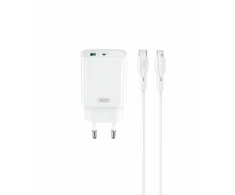 XO kroviklis jungiama į tinklą CE30 PD 30W 1x USB-C 1x USB balta + kabelis USB-C - Lightning