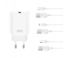Įkroviklis XO kroviklis jungiama į tinklą CE33 QC 18W 1x USB balta + kabelis Lightning