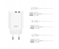 XO sieninis įkroviklis CE34 2x USB 2,4A baltas + Lightning laidas