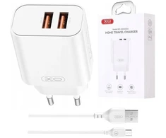 XO sieninis įkroviklis CE34 2x USB 2,4A baltas + USB-C laidas