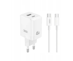 XO kroviklis jungiama į tinklą CE36 PD 45W 1x USB-C 1x USB balta + kabelis USB-C - USB-C