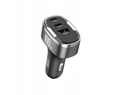 XO automobilinis įkroviklis CC61 PD QC 3.0 100W 1x USB 1x USB-C 1x Lightning pilkos spalvos