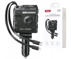XO automobilinis įkroviklis CC66 104W 1x USB 1x USB-C juodas su kabeliu USB-C ir kabeliu Lightning