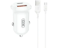 XO automobilinis įkroviklis CC69 PD 30W QC 1x USB 1x USB-C baltas + laidas USB – USB-C