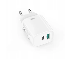 XO sieninis įkroviklis CE29 PD 20W 1x USB-C 1x USB baltas + laidas USB-C - USB-C