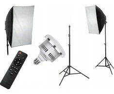 Xrec studijinis rinkinys 5in1 rinkinys Led lempa 200w (1600w) 3000-6500k + Nuotolinio valdymo pultas Softbox 50x70cm Trikojis 230cm / Led803
