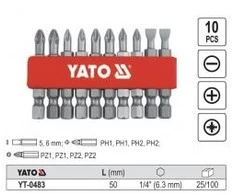 YATO KOMPLET sukimo antgalių / BITÓW 50mm 10vnt. MIX plokščias/PH/PZ 0483