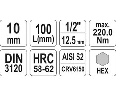 YATO KLUCZ TRZPIENIOWY IMBUSOWY/HEX 1/2" 10x100mm