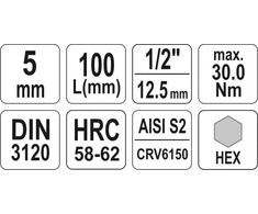 YATO ŠEŠIAKAMPIS RAKTAS 1/2 5x100mm 04391