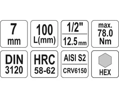 YATO KLUCZ TRZPIENIOWY IMBUSOWY/HEX 1/2" 7x100mm