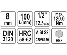 YATO ŠEŠIAKAMPIS RAKTAS 1/2″ 8x100mm 04394