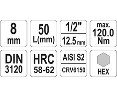 YATO KLUCZ TRZPIENIOWY IMBUSOWY/HEX 1/2" 8x55mm