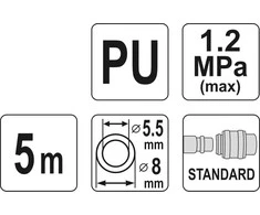 YATO PRZEWÓD / WĄŻ pneumatinis SPIRALNY 5,5mm x 8mm x 5m POLIURETANOWY
