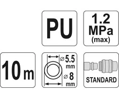 YATO PRZEWÓD / WĄŻ pneumatinis SPIRALNY 5,5mm x 8mm x 10m POLIURETANOWY